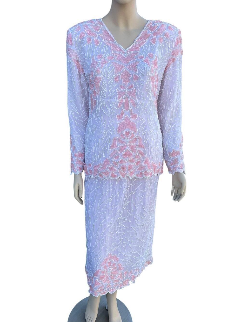 Vintage Patra 2 Pc Skirt Set Beaded Light Pink  Size 8 Mother Of The Bride